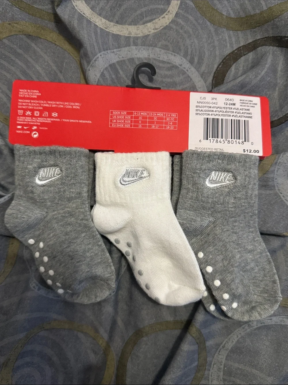 Nike Infant Non-Skid Socks - Gray & White Trio